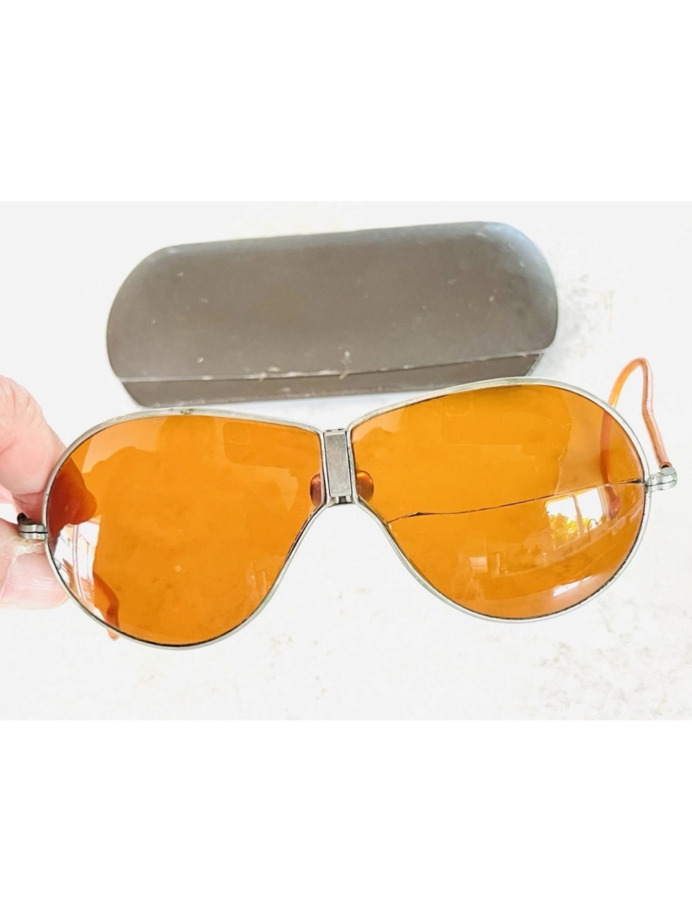 Rare Aviator Teardrop Zero Pilot WW2 Era Folding Sunglasses With Case *SEE DESC.